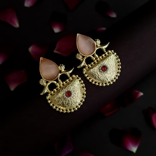 Amulya Handcrafted Brass Chandbali Earrings - Blush Pink