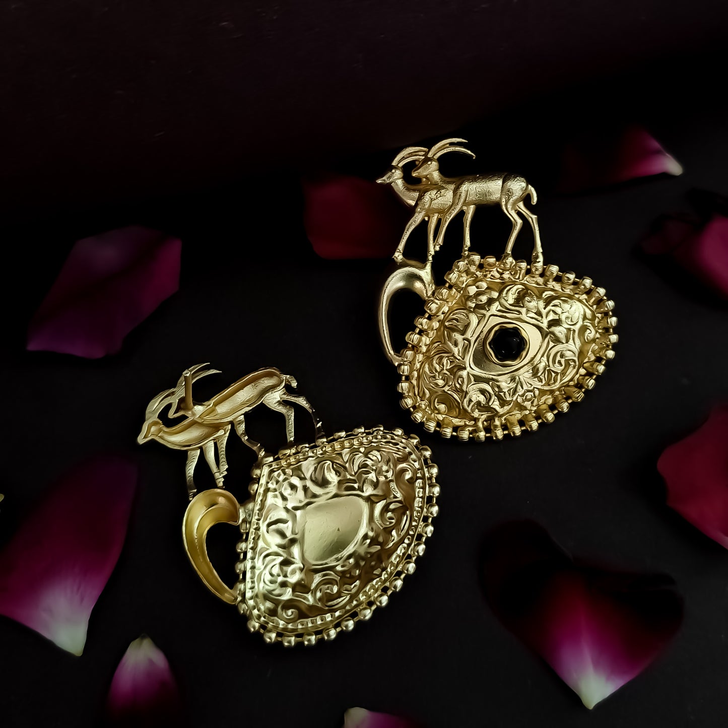 Saanvi Handcrafted Brass Earrings - Black