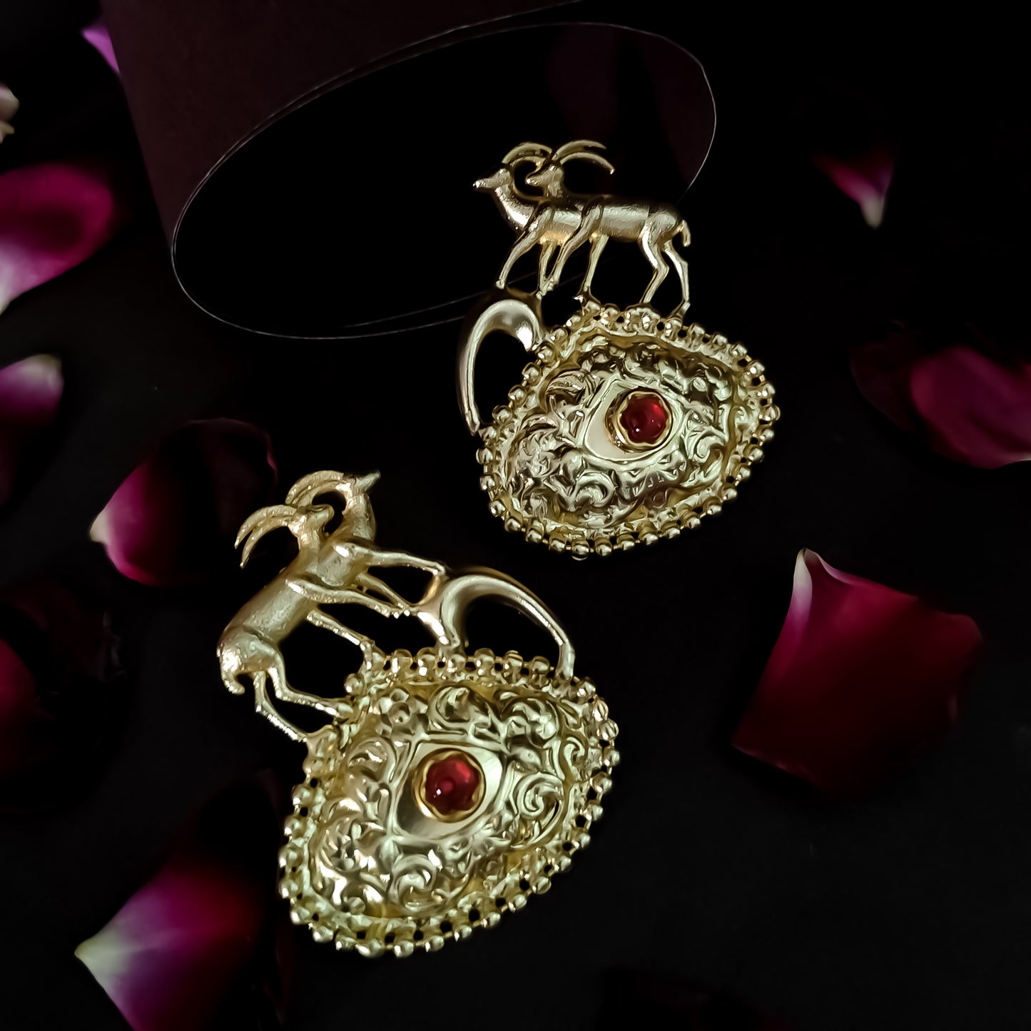 Saanvi Handcrafted Brass Earrings - Red