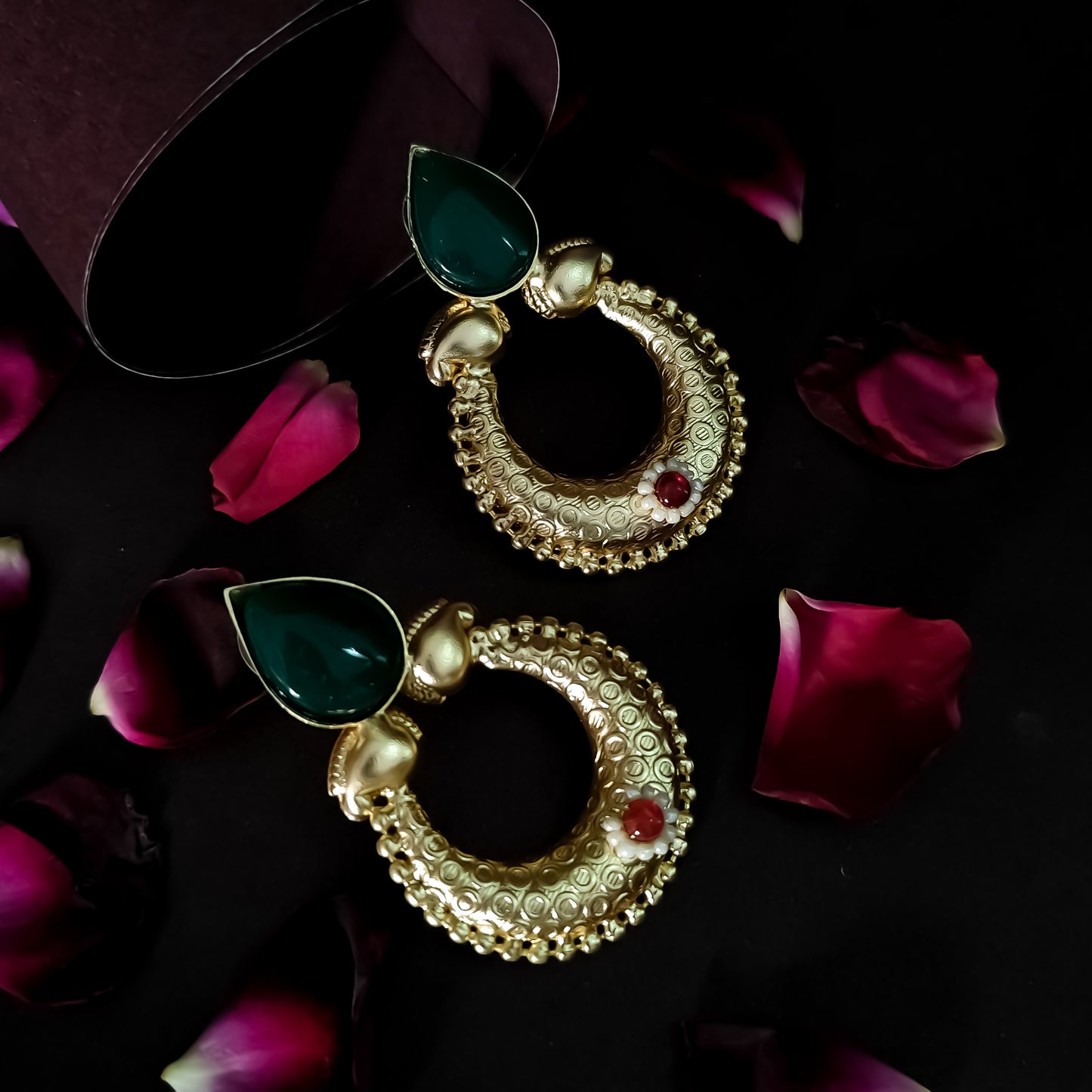 Shyla Handcrafted Brass Chandbali Earrings - Green