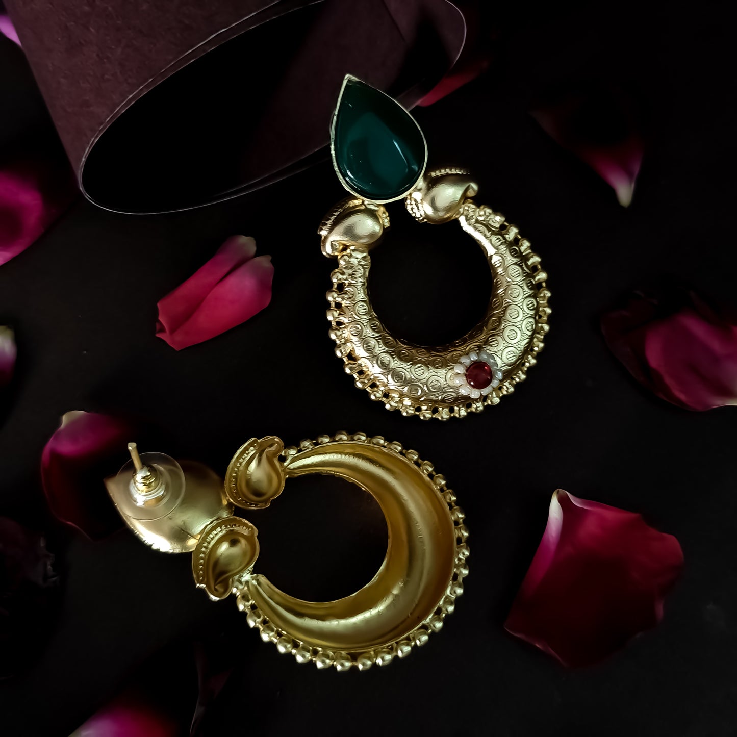 Shyla Handcrafted Brass Chandbali Earrings - Green