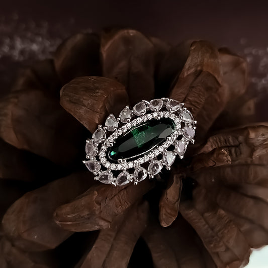 Teresa American Diamond Adjustable Ring-Emerald Green