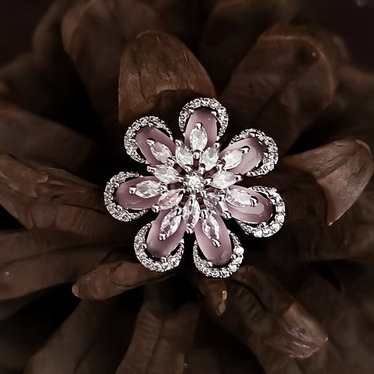 Floria American Diamond Adjustable Ring- Pastel Pink