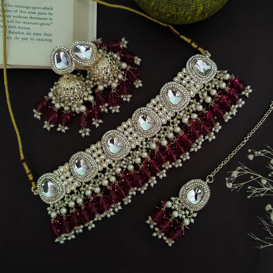 Anika Pearl Necklace Set- Wine