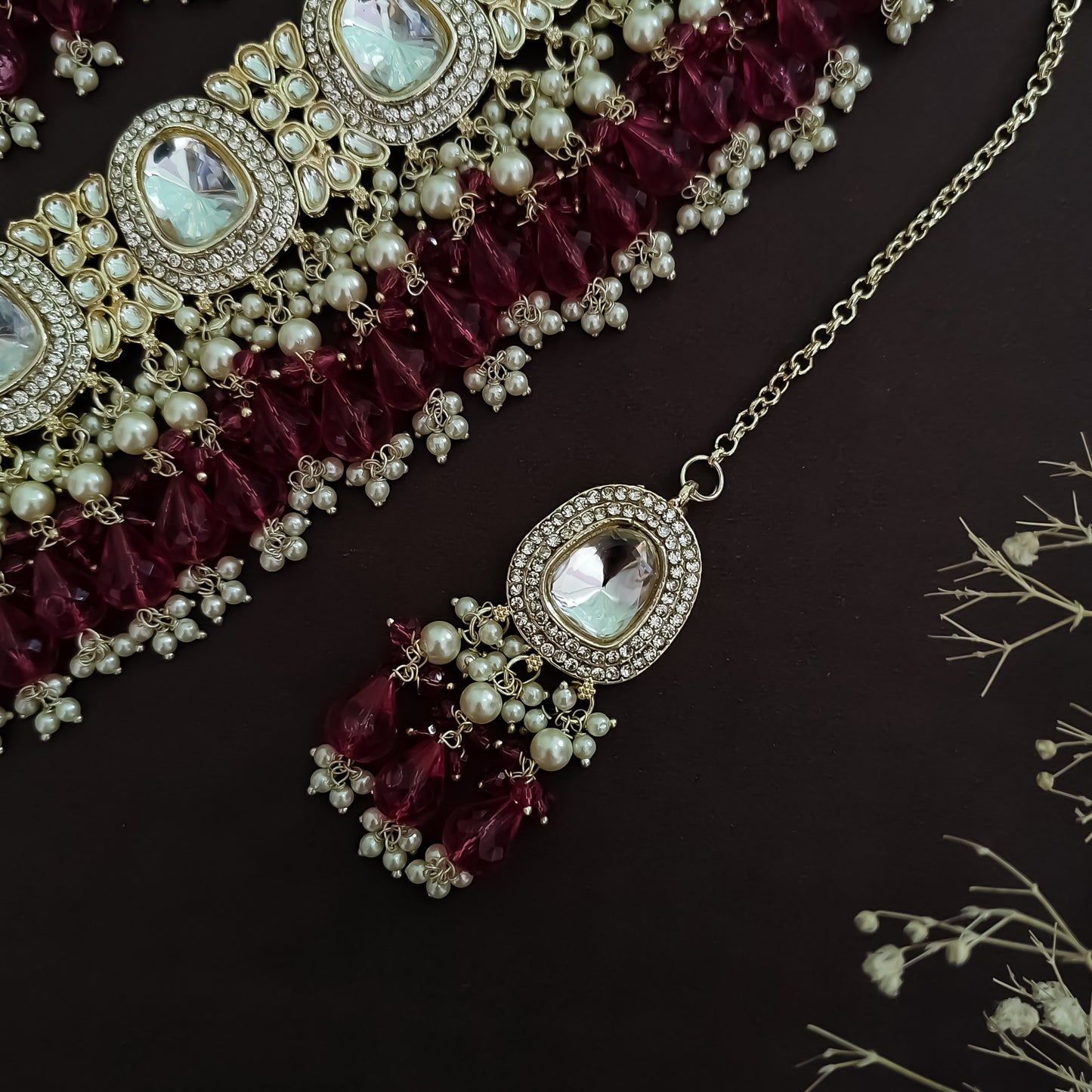 Anika Pearl Necklace Set- Wine