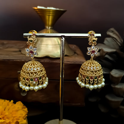 Ambika American Diamond Temple Jhumka Earring