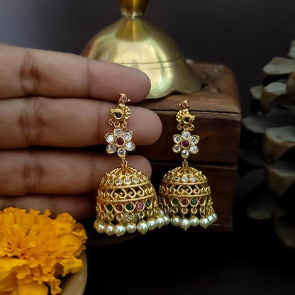 Ambika American Diamond Temple Jhumka Earring