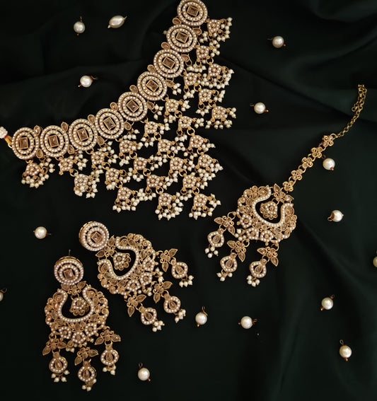 Rehan Jadau Reverse AD Necklace Set - Golden