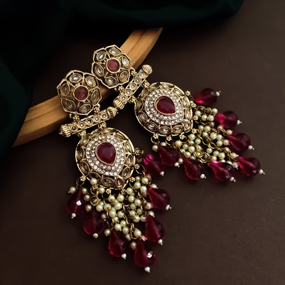 Mihika Chandbali Earrings - Wine