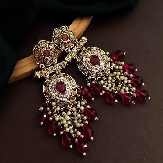 Mihika Chandbali Earrings - Wine