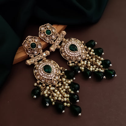 Mihika Chandbali Earrings - Emerald Green