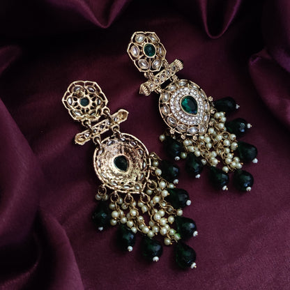 Mihika Chandbali Earrings - Emerald Green