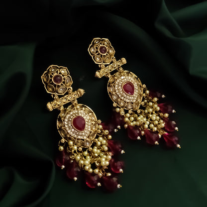 Mihika Chandbali Earrings - Wine