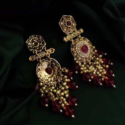 Mihika Chandbali Earrings - Wine