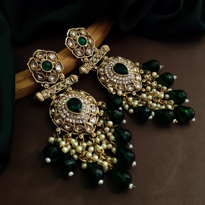 Mihika Chandbali Earrings - Emerald Green