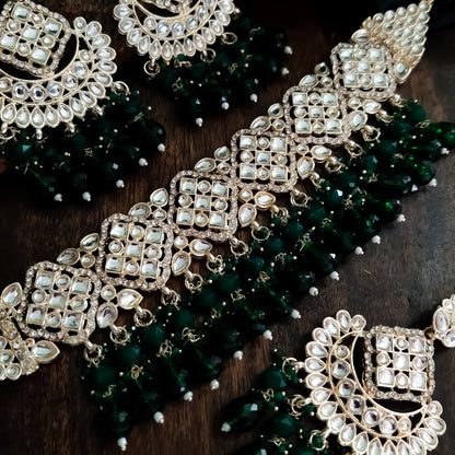 Raisha Kundan Necklace Set - Green