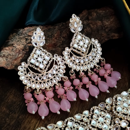 Raisha Kundan Necklace Set - Light Pink