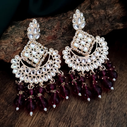 Raisha Kundan Necklace Set - Wine