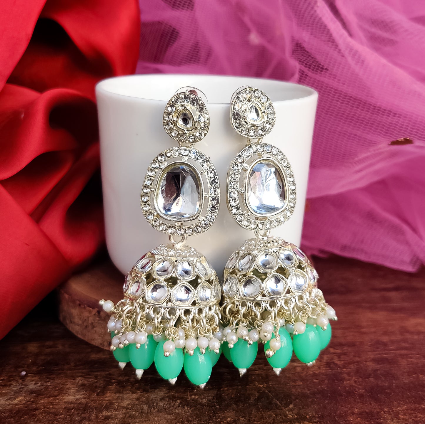 Devangini Jhumka Earrings - Mint Green