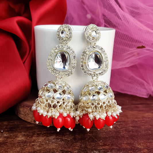Devangini Jhumka Earrings - Red