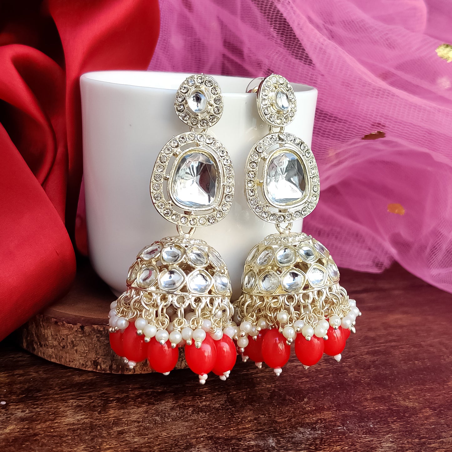 Devangini Jhumka Earrings - Red