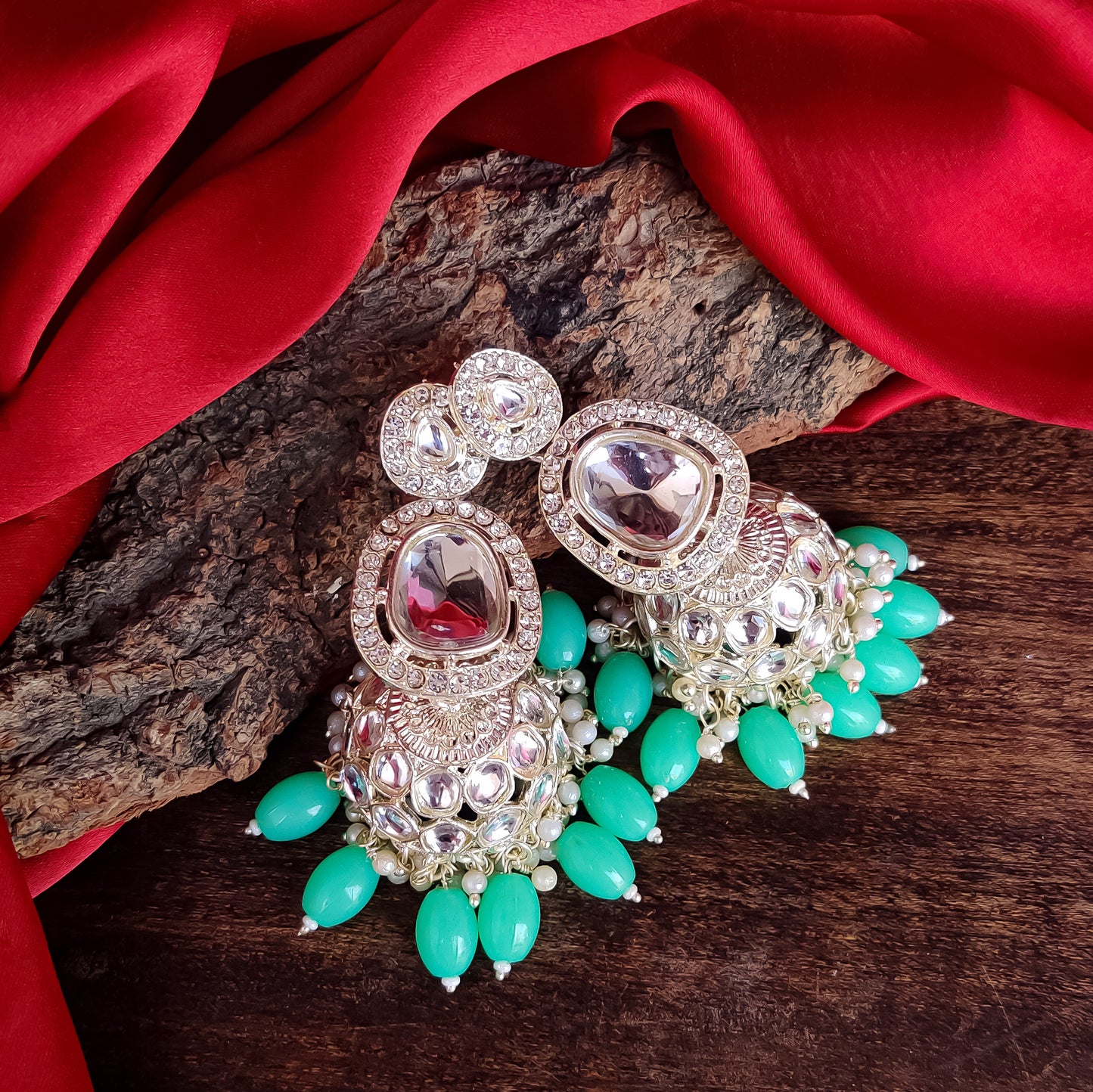 Devangini Jhumka Earrings - Mint Green