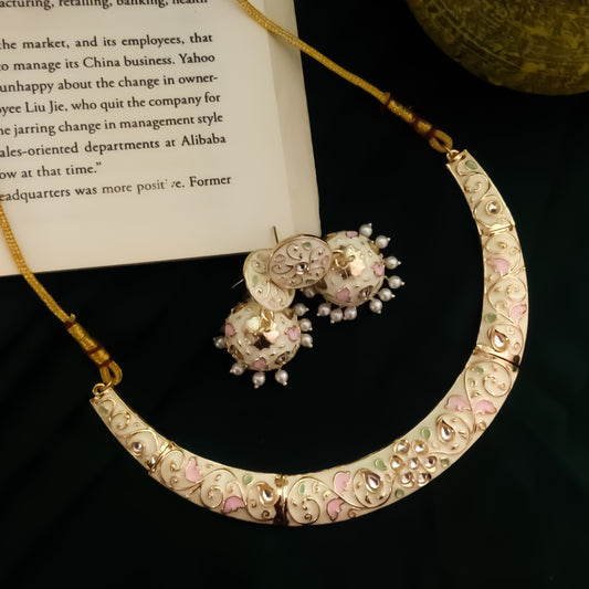 Ridhima Meenakari Hasli Necklace Set - Ivory