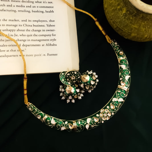 Ridhima Meenakari Hasli Necklace Set - Green