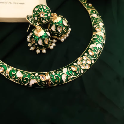 Ridhima Meenakari Hasli Necklace Set - Green