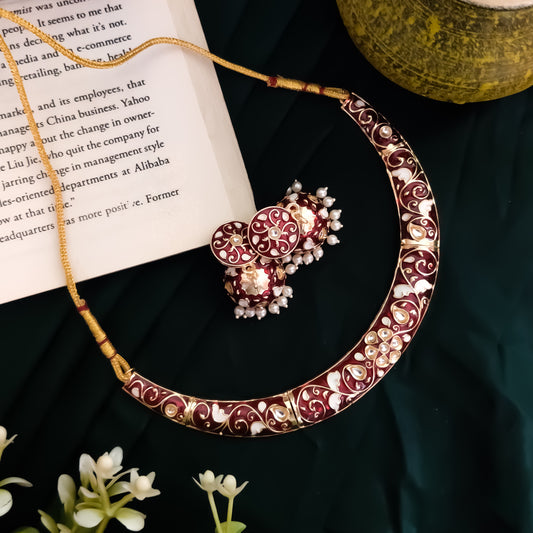 Ridhima Meenakari Hasli Necklace Set - Maroon