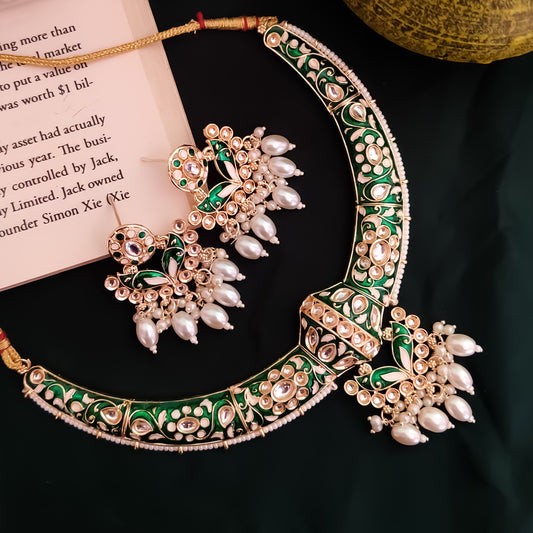 Daraksha Meenakari Hasli Necklace Set - Green
