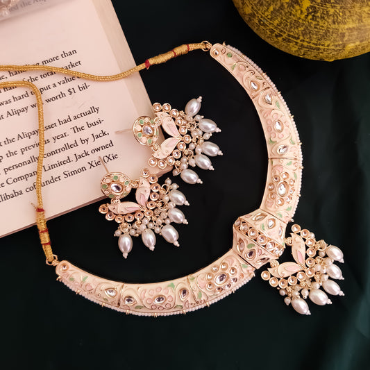 Daraksha Meenakari Hasli Necklace Set - Ivory/Golden