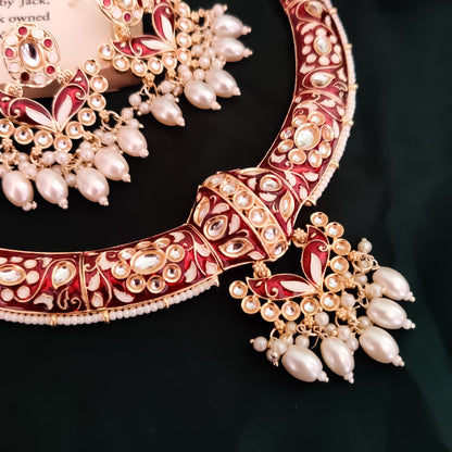 Daraksha Meenakari Hasli Necklace Set - Maroon