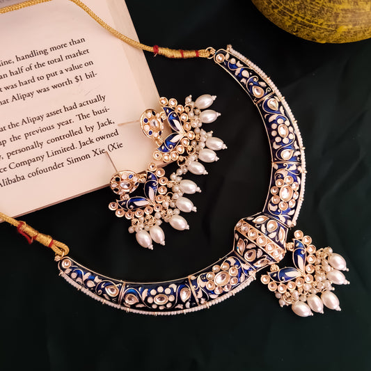 Daraksha Meenakari Hasli Necklace Set - Blue