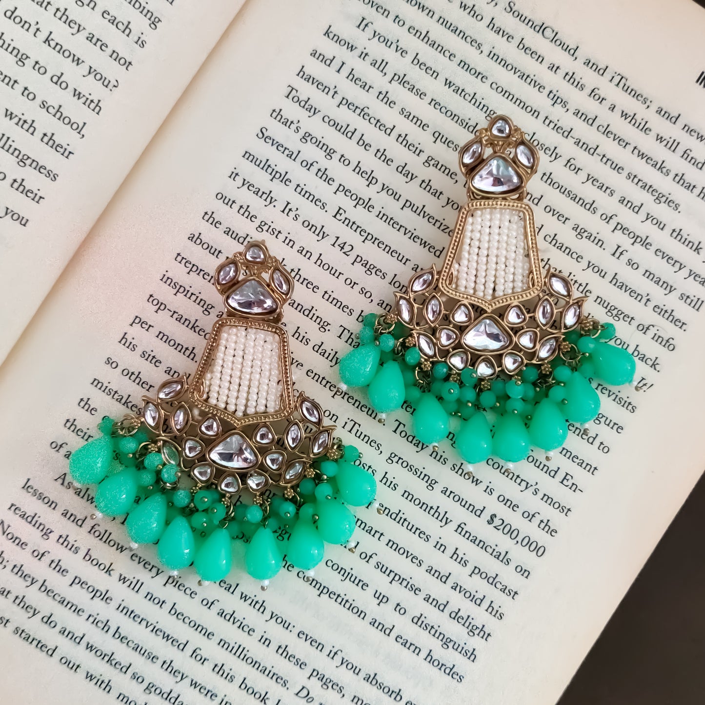 Khusi Kundan Chandbali Earrings - Mint Green