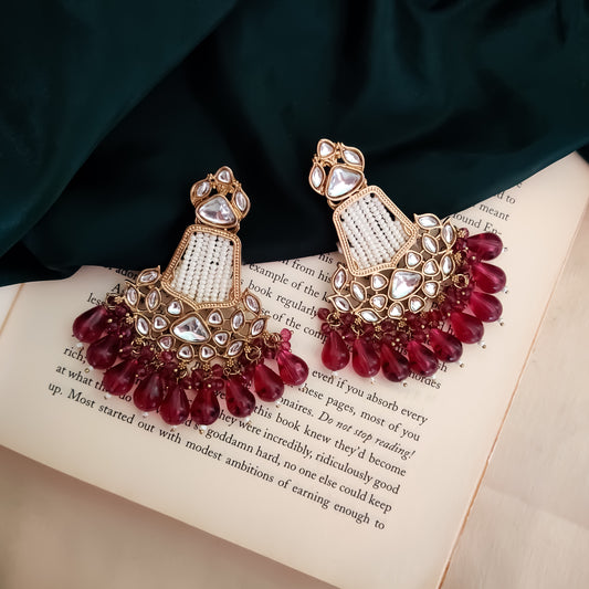 Khusi Kundan Chandbali Earrings - Wine