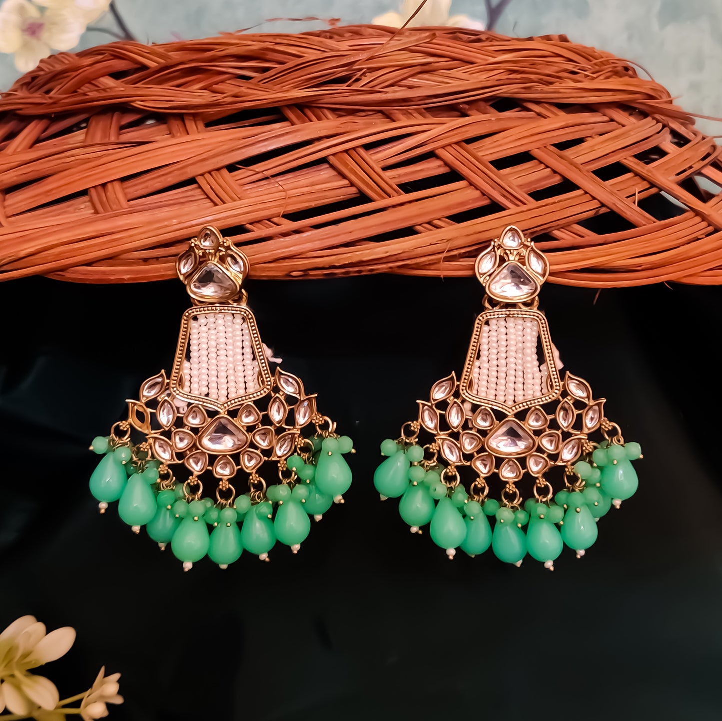 Khusi Kundan Chandbali Earrings - Mint Green