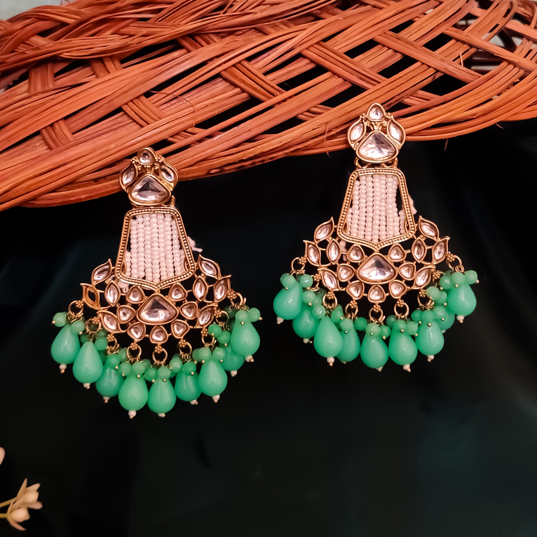 Khusi Kundan Chandbali Earrings - Mint Green