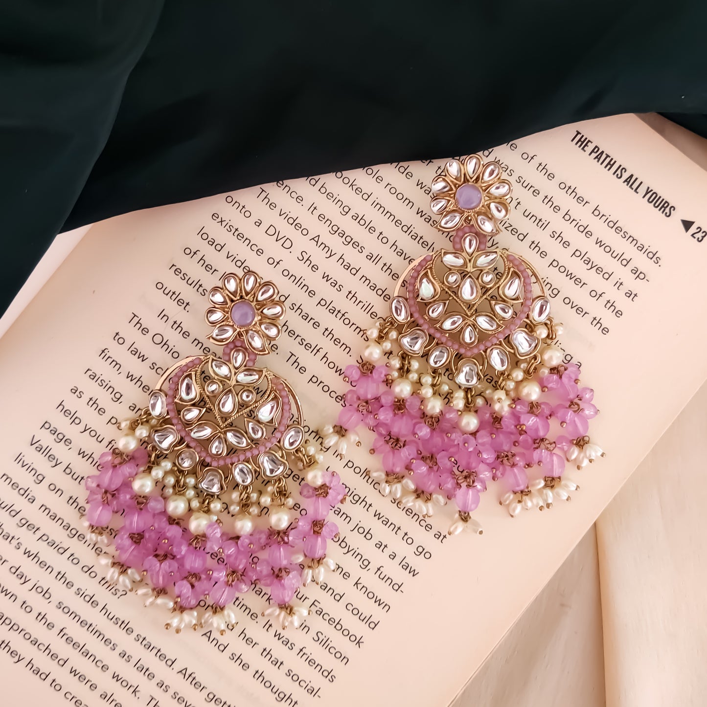 Aayat Kundan Pearl Chandbali - Lavender