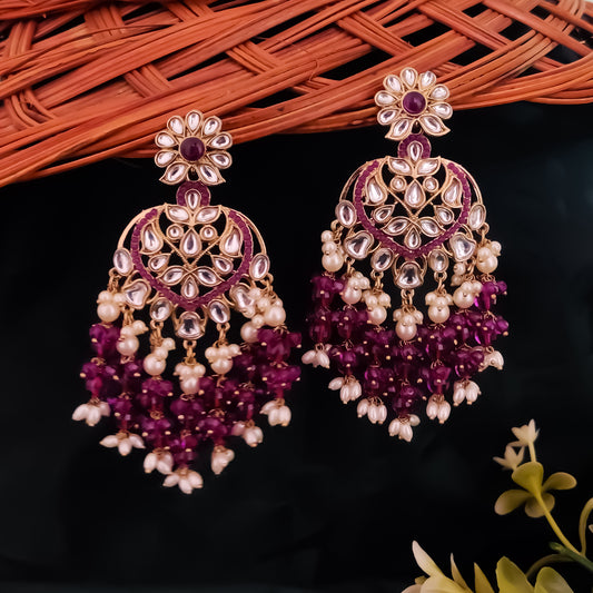 Aayat Kundan Pearl Chandbali Earrings - Purple