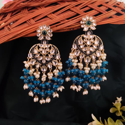 Aayat Kundan Pearl Chandbali Earrings - Firozi