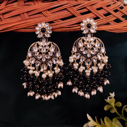Aayat Kundan Pearl Chandbali Earrings - Black