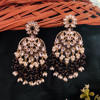 Aayat Kundan Pearl Chandbali Earrings - Black