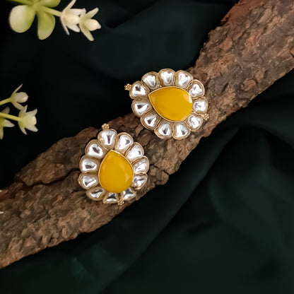 Nibedita Kundan Stud Earring- Yellow