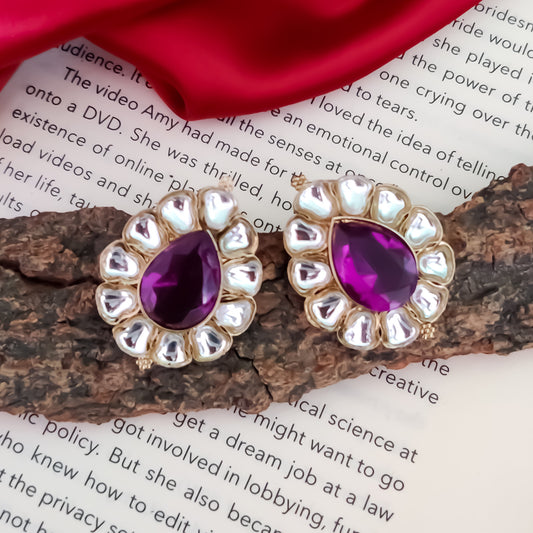 Nibedita Kundan Stud Earring - Purple