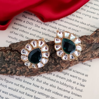 Nibedita Kundan Stud Earring - Green