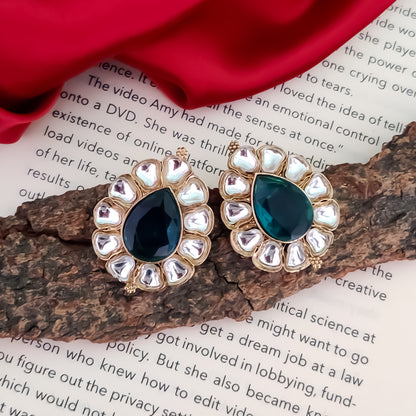 Nibedita Kundan Stud Earring- Firozi