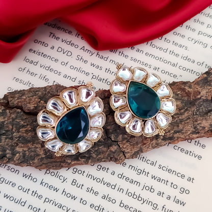 Nibedita Kundan Stud Earring- Firozi