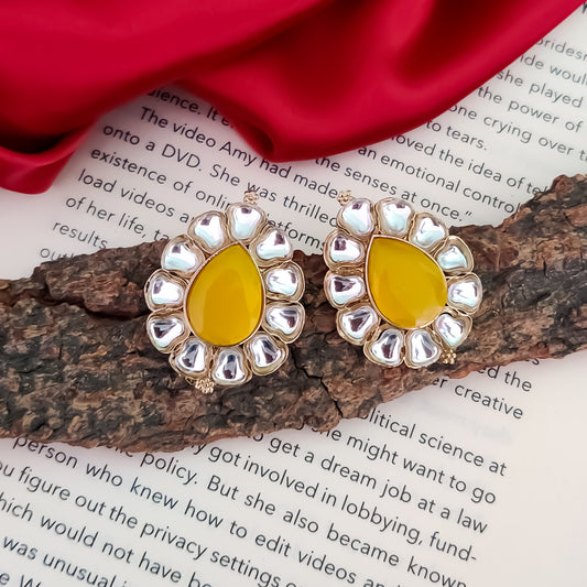 Nibedita Kundan Stud Earring- Yellow