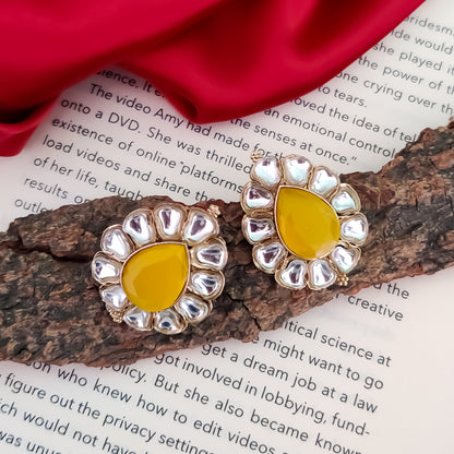 Nibedita Kundan Stud Earring- Yellow